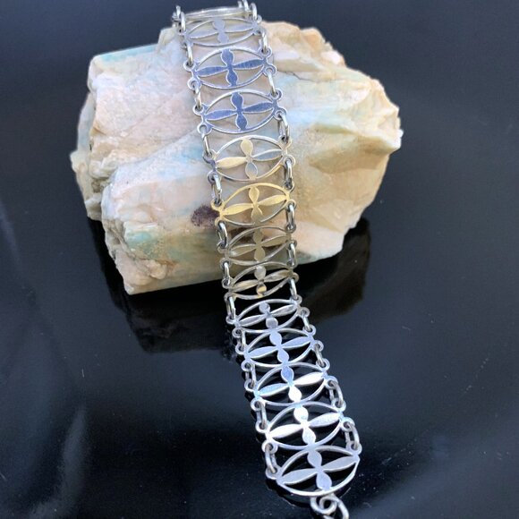 Vtg English Sterling Silver 925 Cross Link Bracelet Hallmarked J538 - Picture 5 of 12